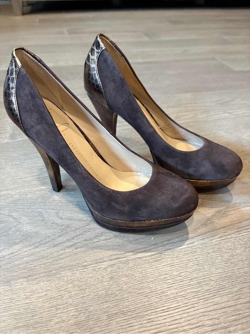 Franco Sarto Brown Suede Platform Pumps with Metallic Accent